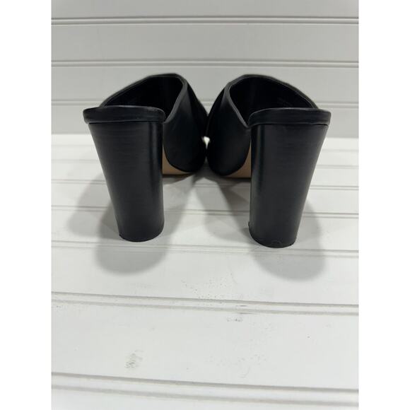 Avec Les Filles Black Ruffle Leather Peep Toe Heeled Mules Size 7.5 - Picture 5 of 7